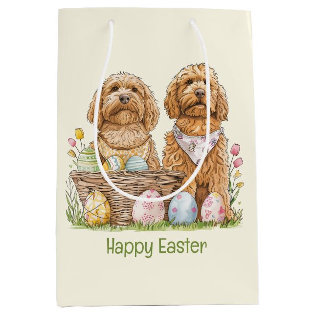 Bolsa De Regalo Mediana Feliz Pascua Goldendoodle Dogs (Anverso)