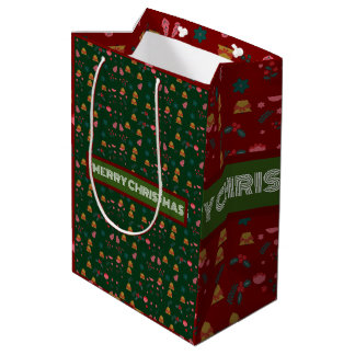 Bolsa De Regalo Mediana Feliz Patrón de Navidad Elegante