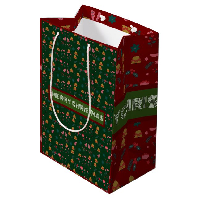 Bolsa De Regalo Mediana Feliz Patrón de Navidad Elegante (Angulo reverso)