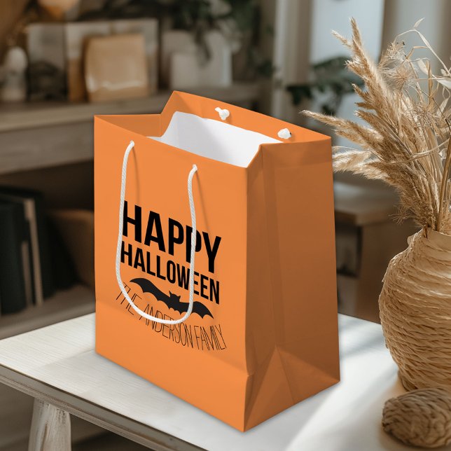 Bolsa De Regalo Mediana Feliz Personalizado de Halloween con nombre (Custom Gift Bag)