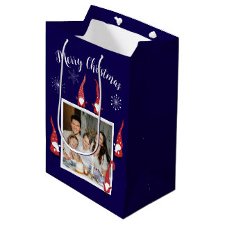 Bolsa De Regalo Mediana Feliz Personalizado navideño foto con divertidos G