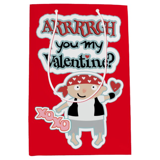 Bolsa De Regalo Mediana Feliz pirata Valentine (Anverso)