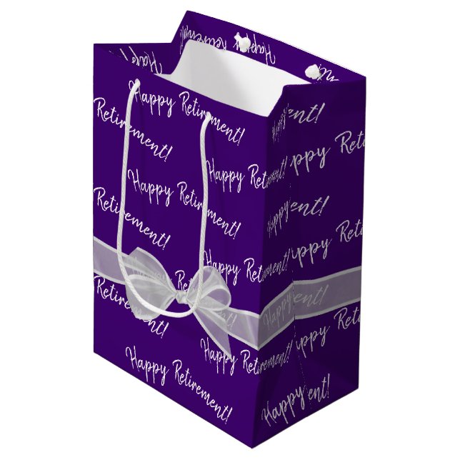 Bolsa De Regalo Mediana Feliz retiro en morado (Angulo Anverso)