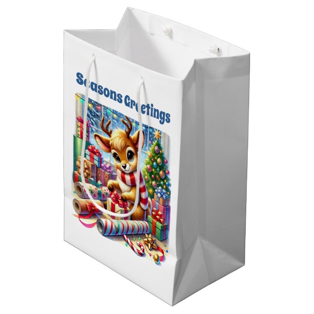 Bolsa De Regalo Mediana Festive Christmas customizable wrapping reindeer  (Angulo Anverso)