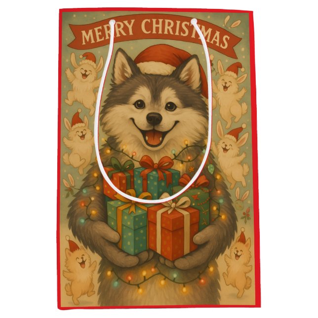 Bolsa De Regalo Mediana "Festive Christmas Dog" (Anverso)