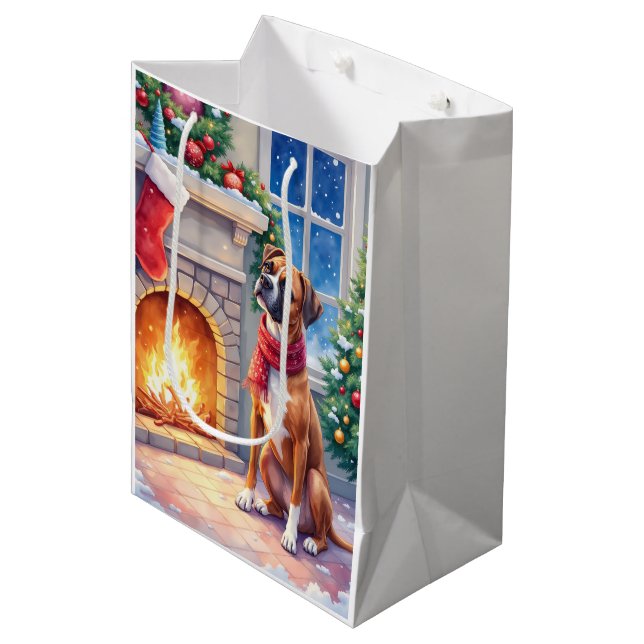 Bolsa De Regalo Mediana Festive Fireplace Boxer Christmas Art (Angulo Anverso)