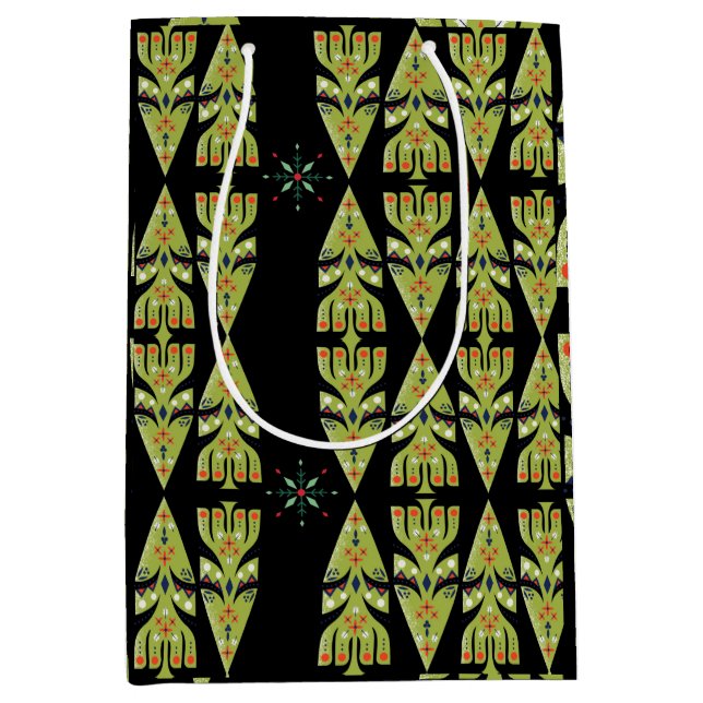 Bolsa De Regalo Mediana Festive Gift Wrap Green Black Pattern (Anverso)