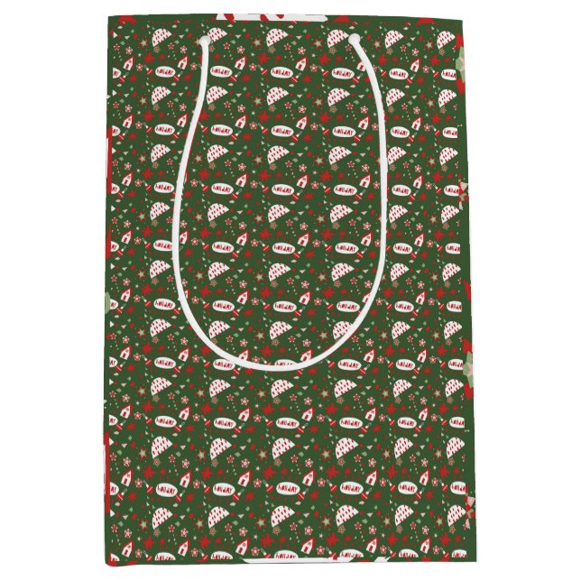 Bolsa De Regalo Mediana Festive Gift Wrap Green Black Pattern (Anverso)