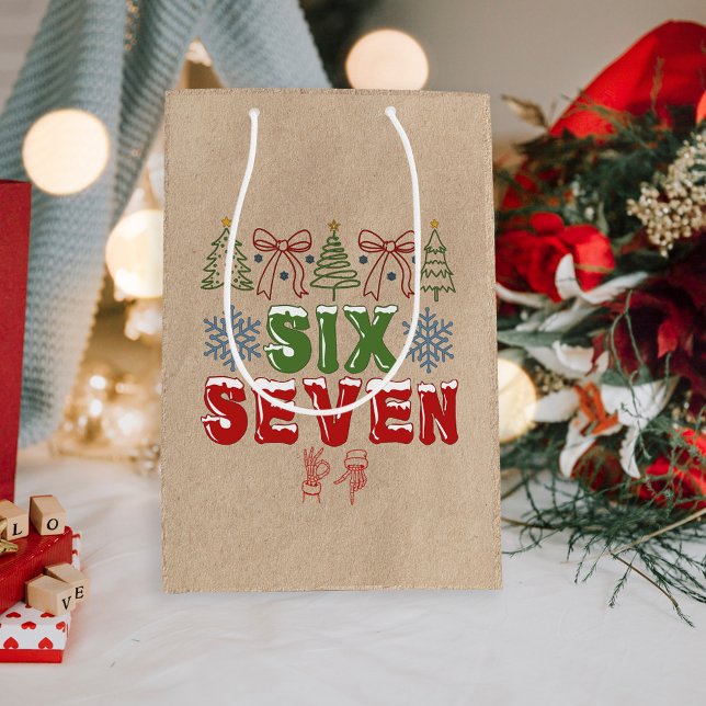 Bolsa De Regalo Mediana Festive Meme "Six Seven" 6 7 Xmas Kraft (Subido por el creador)