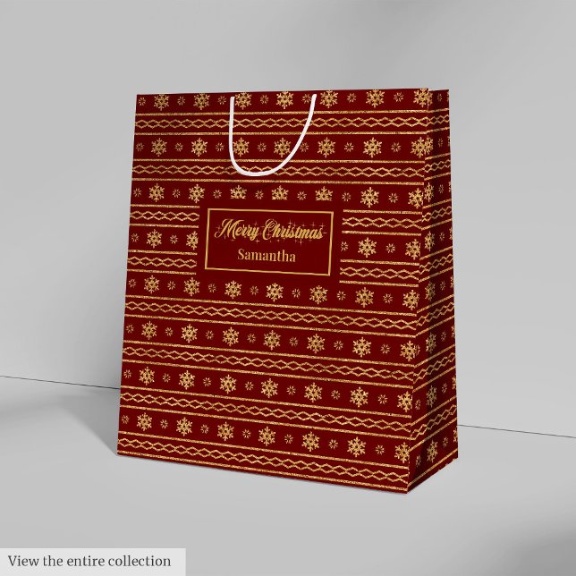 Bolsa De Regalo Mediana Festive Red Gold Personalized Holiday Gift Bag (Festive Red Gold Personalized Holiday Gift Bag)