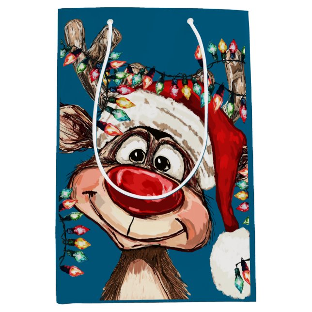 Bolsa De Regalo Mediana Festive Reindeer Christmas Shower Curtain (Anverso)