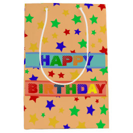 Bolsa De Regalo Mediana Festividad de cumpleaños colorida de la estrella r