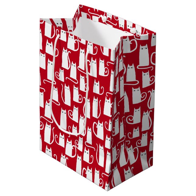 Bolsa De Regalo Mediana Festividad de gato blanco y rojo (Angulo Anverso)