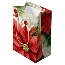 Bolsa De Regalo Mediana Festividad de los Navidades de Poinsettia Verde Ro