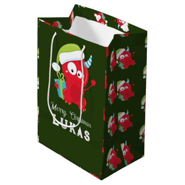 Bolsa De Regalo Mediana Festividad de Monstruos de Navidades Rojos (Angulo Anverso)