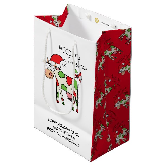 Bolsa De Regalo Mediana Festividad de Navidades Personalizados de vacas di (Angulo Anverso)