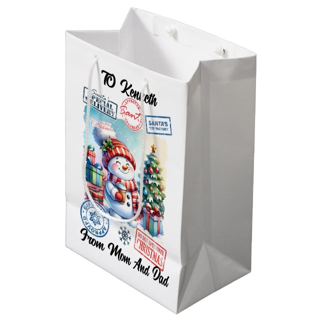 Bolsa De Regalo Mediana Festividad en el saco de Papá Noel con un juguetón (Angulo Anverso)
