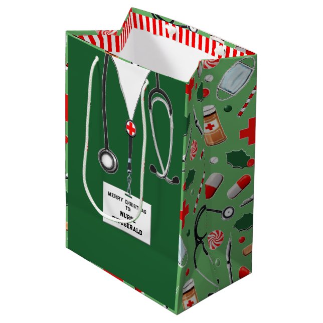 Bolsa De Regalo Mediana Festividad personalizada de Navidades de enfermera (Angulo Anverso)