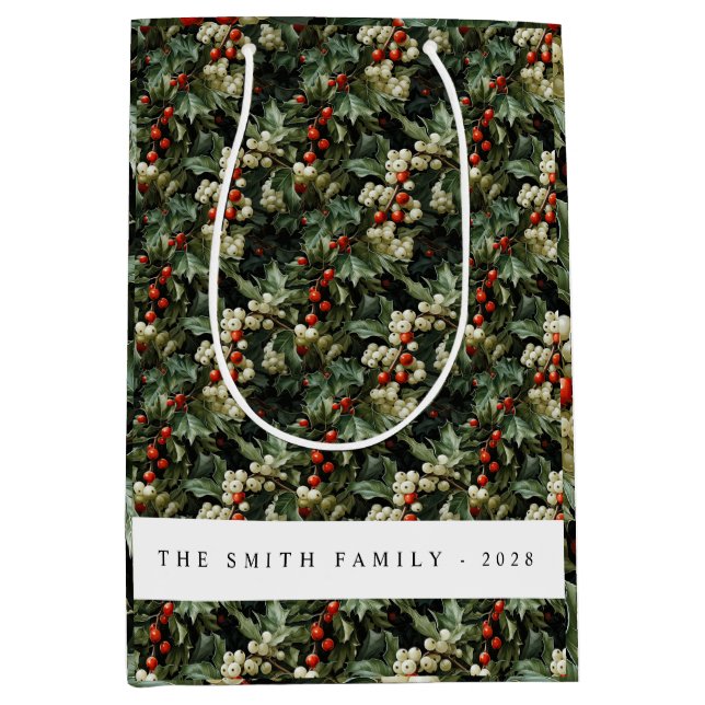 Bolsa De Regalo Mediana Festividad tradicional del Holly Verde (Anverso)