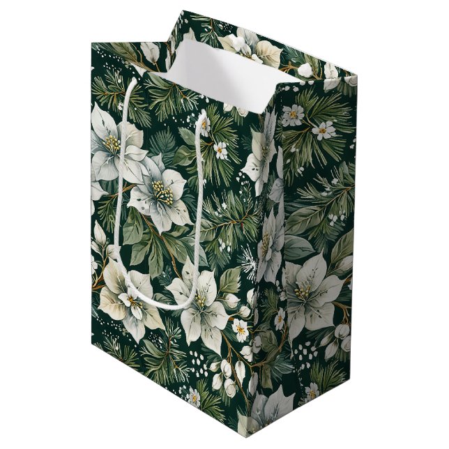 Bolsa De Regalo Mediana Festividades de Azaleas Blancas y Evergreens (Angulo Anverso)