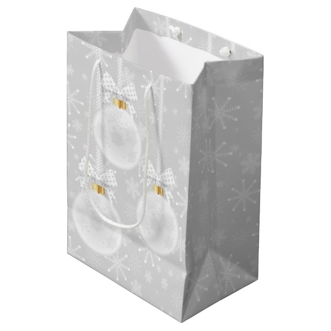 Bolsa De Regalo Mediana Festividades de Navidades de ornamentos blancos (Angulo Anverso)