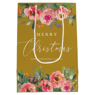 Bolsa De Regalo Mediana Festividades de navidades Floral de Mustard Brow
