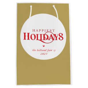 Bolsa De Regalo Mediana Festividades mínimas de oro rojo festivo más felic