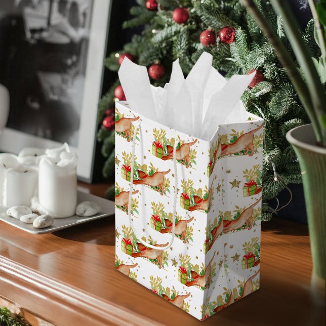 Bolsa De Regalo Mediana Festividades Navidades de gatos festividad estrell (Festive Cats Christmas Holiday Gold Stars Medium Gift Bag)