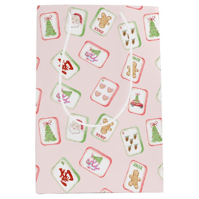 Bolsa De Regalo Mediana Fichas de Mahjong de Navidad (Anverso)