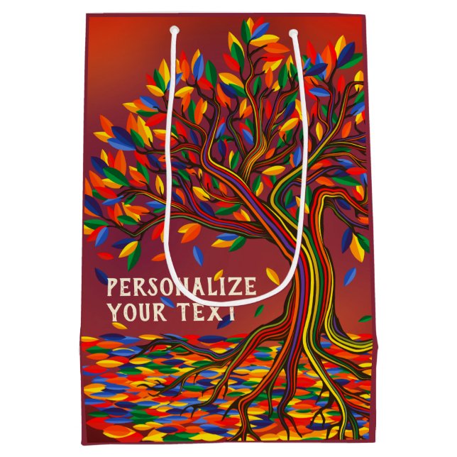 Bolsa De Regalo Mediana Fiesta de Acción de Gracias Personalizado del Árbo (Reverso)