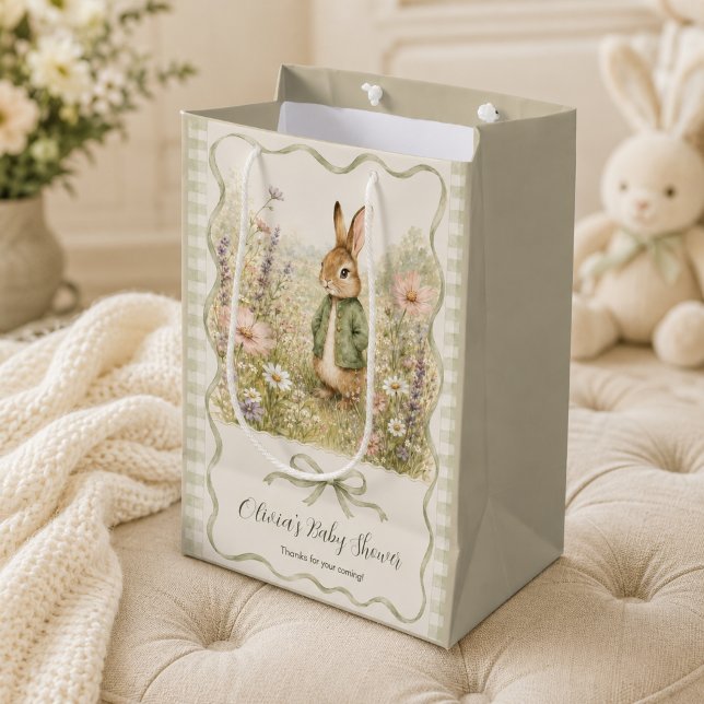 Bolsa De Regalo Mediana Fiesta de Bebé Conejo Gingham Salvia (Subido por el creador)