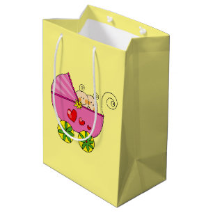 Bolsa De Regalo Mediana fiesta de bienvenida al bebé rosada del cochecito