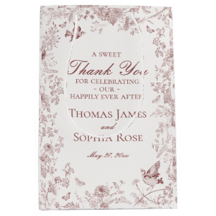 Bolsa De Regalo Mediana Fiesta de bodas de toile floral de Borgoña de Jouy