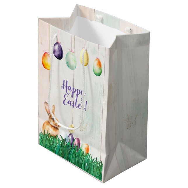 Bolsa De Regalo Mediana Fiesta de caza de huevos de Pascua acuarela (Angulo Anverso)