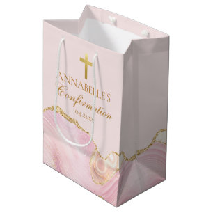 Bolsa De Regalo Mediana Fiesta de Confirmación Elegante Rosa Dorado Person