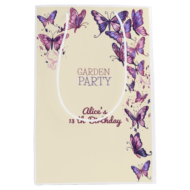 Bolsa De Regalo Mediana Fiesta de cumpleaños con mariposas (Anverso)