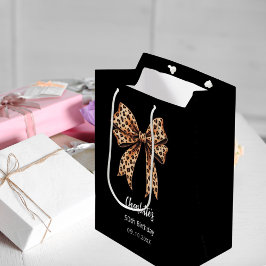 Bolsa De Regalo Mediana Fiesta de cumpleaños de Bow leopard print negro