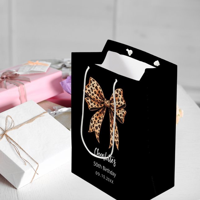 Bolsa De Regalo Mediana Fiesta de cumpleaños de Bow leopard print negro (Subido por el creador)