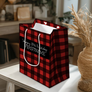 Bolsa De Regalo Mediana Fiesta de cumpleaños de búfalo negro y rojo rústic
