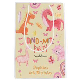 Bolsa De Regalo Mediana Fiesta de cumpleaños de dino rosa Dino-mite