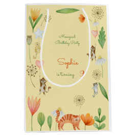 Bolsa De Regalo Mediana fiesta de cumpleaños de flores y gatos meowgicos