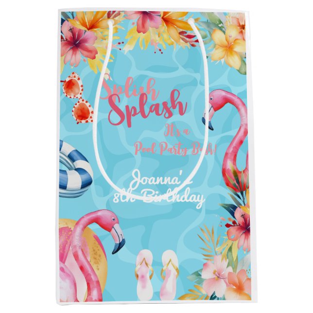Bolsa De Regalo Mediana Fiesta de cumpleaños de la piscina de verano con s (Anverso)