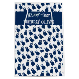 Bolsa De Regalo Mediana Fiesta de cumpleaños de las Lechuzas Azules