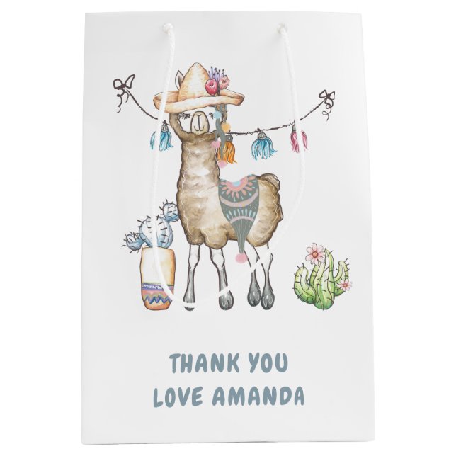 Bolsa De Regalo Mediana Fiesta de cumpleaños de niños de Llama (Anverso)