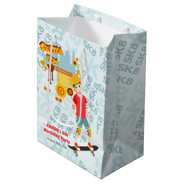 Bolsa De Regalo Mediana Fiesta de cumpleaños de Skate Park Fun Boy (Angulo Anverso)