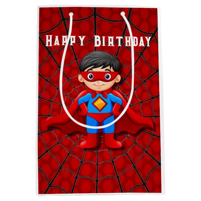 Bolsa De Regalo Mediana Fiesta de cumpleaños de SuperHero Boy (Anverso)