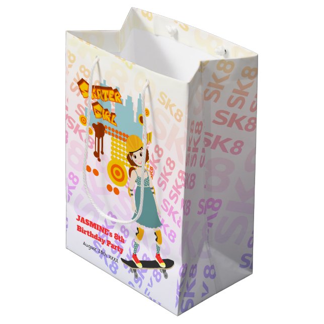 Bolsa De Regalo Mediana Fiesta de cumpleaños del Chica de Skater Park (Angulo Anverso)