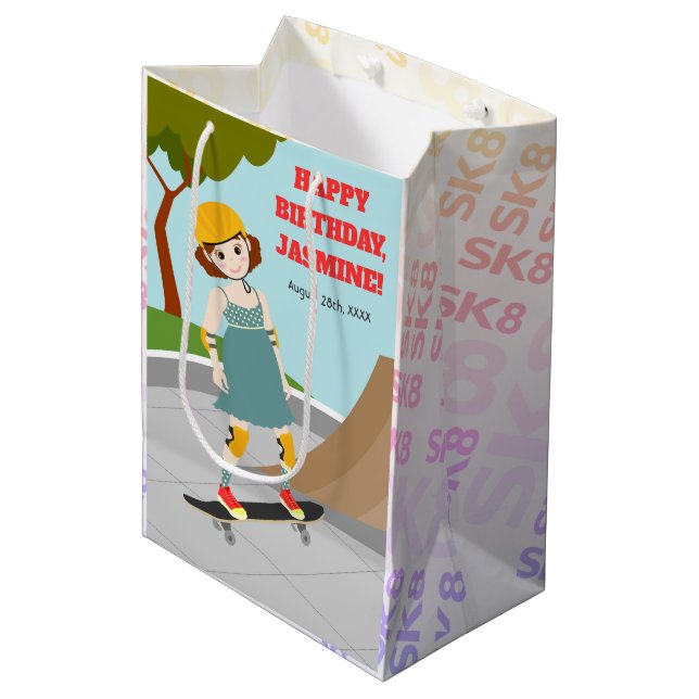 Bolsa De Regalo Mediana Fiesta de cumpleaños del Chica de Skater Park (Angulo Anverso)