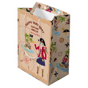 Bolsa De Regalo Mediana Fiesta de cumpleaños del mapa del tesoro del Chica