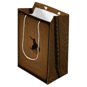 Bolsa De Regalo Mediana Fiesta de Cumpleaños del Oeste Vaquero de Cuero